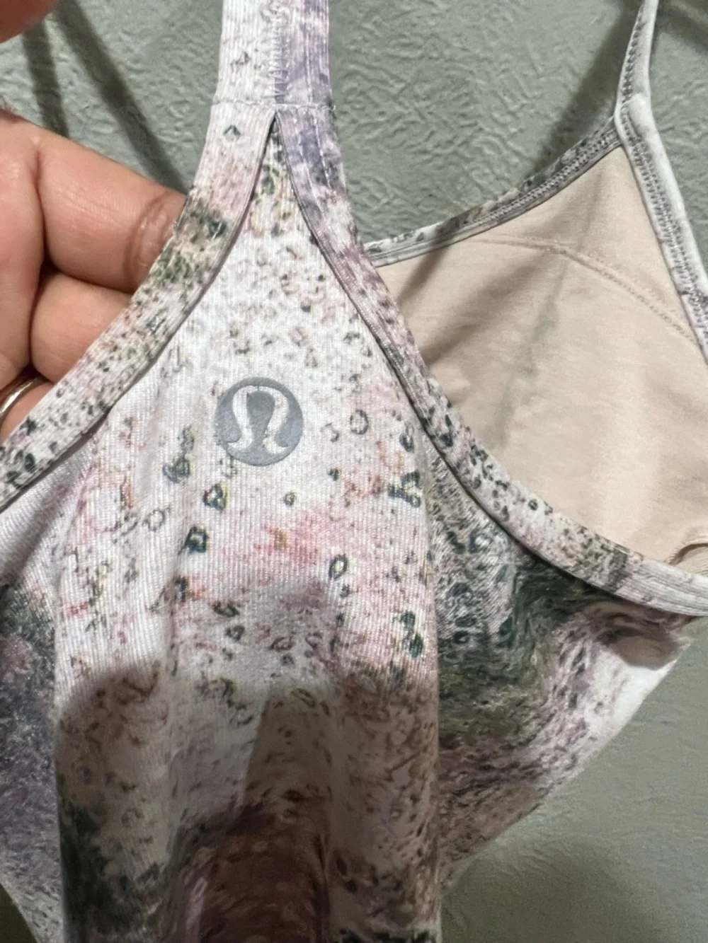 lululemon athletica Pink Marble-Print Strappy Camisole Power Y Tank Size 6 EUC